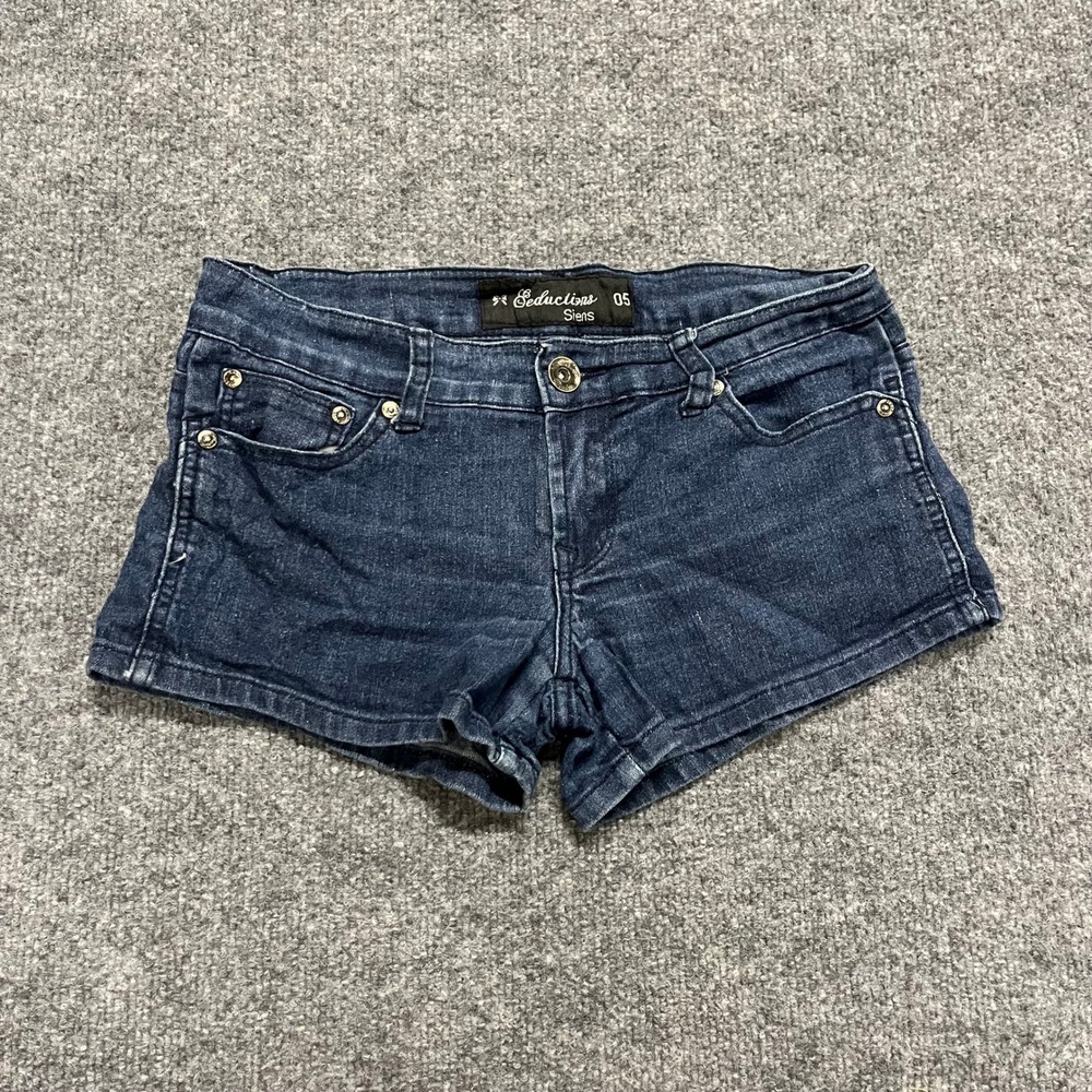 Seductions Denim Shorts Womens Size 5 Dark Wash Low Rise Casual Stretch Mini